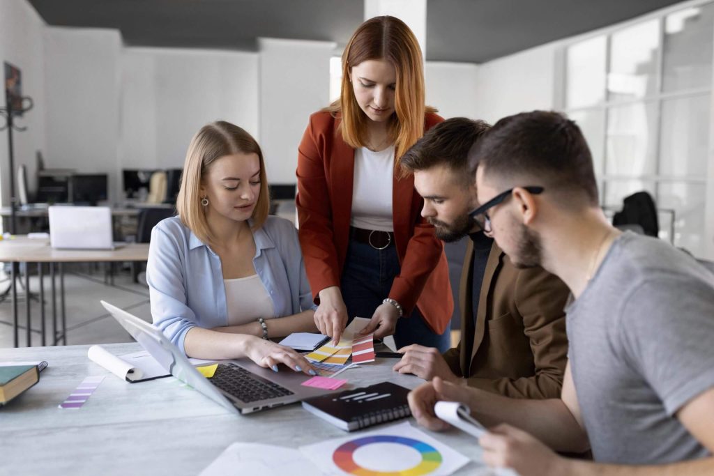 Office team collaborating around a table